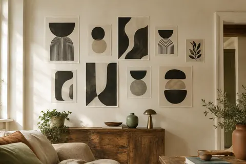 Dix affiches murales monochromes sur le thème Banksy, en trois formats et sans cadres.