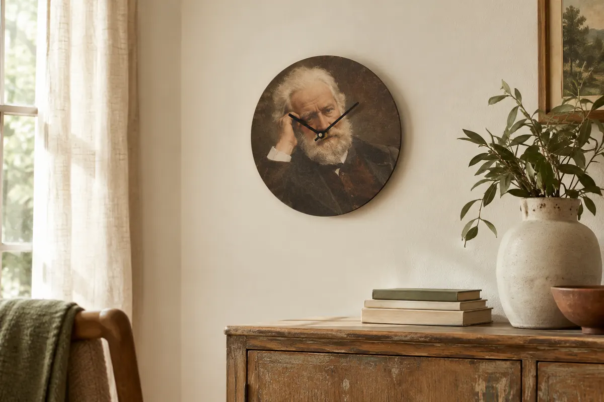 Horloge murale ronde rétro de 30 cm, sans vitre, accrochée sur un mur ivoire